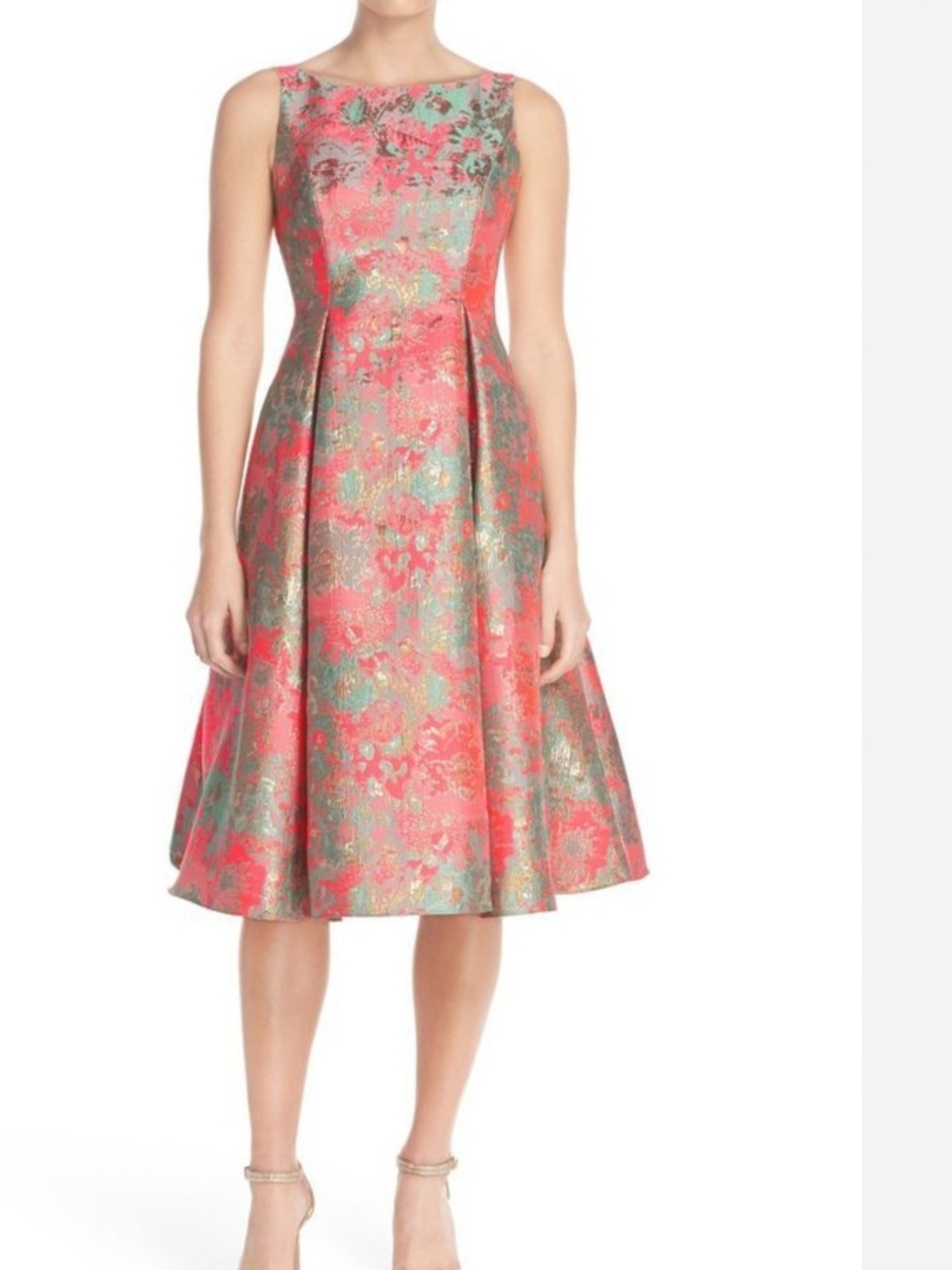 Adrianna Papell Metallic Jacquard Fit & Flare Midi Dress - Size 4
